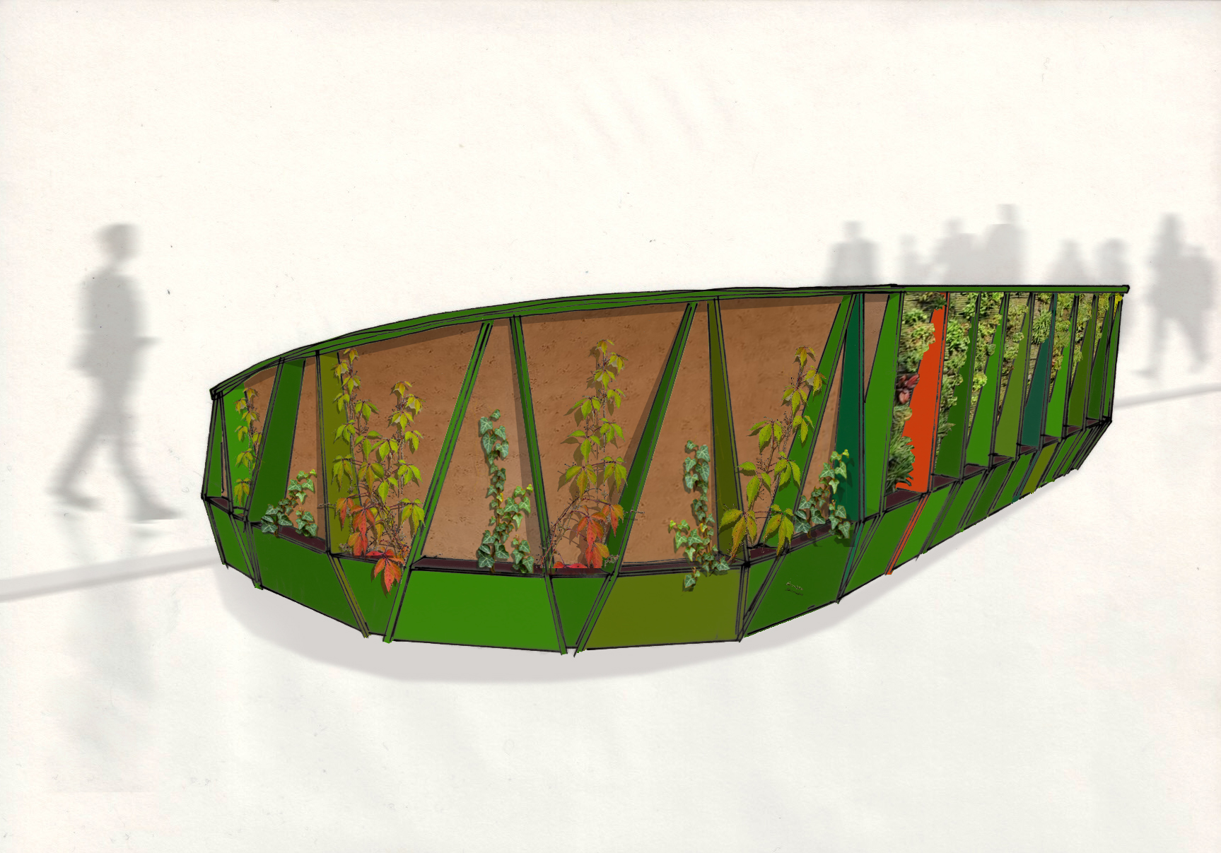 Die Außenseite eines Prototypen des grünen Stadt-Sofas URBAN ALCOVE wird mit Moos und geeigneten Pflanzen vertikal begrünt. In Hamburg Altona sorgt das Parklet demnächst für erste Erfahrungen im Außenraum.